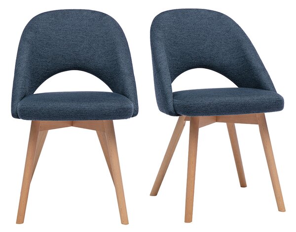 Sedie scandinave in tessuto effetto velluto testurizzato blu scuro e legno chiaro (lotto di 2) COSETTE