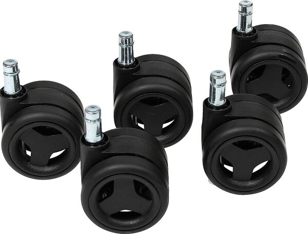 Set di 5 ruote per sedie da ufficio, adatte per pavimenti duri, diametro dell'asta 11 mm, diametro della ruota 65 mm, colore nero