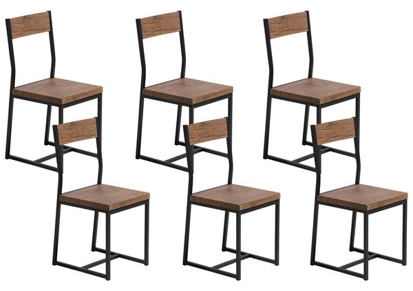 Set di 6 sedie da pranzo in legno scuro con gambe in metallo da cucina industriale Beliani