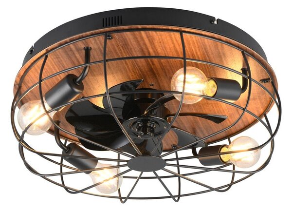 Plafoniera nera opaca e marrone con telecomando e ventilatore Trondheim – Reality