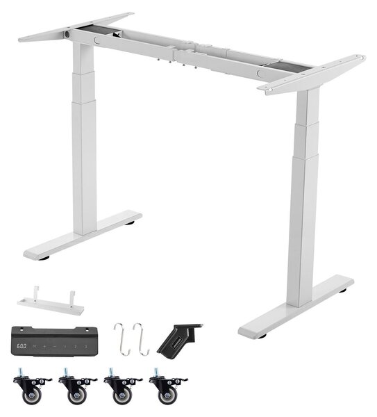 Struttura regolabile in altezza per scrivania - Struttura per scrivania elettrica - Gambe a 3 sezioni con 2 motori - Capacità di carico: 125 kg - Memoria e display dell'altezza - Protezione anticollisione - Bianco