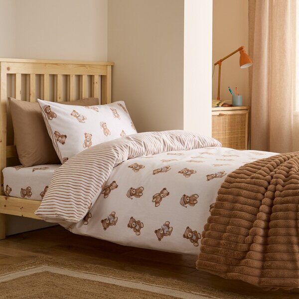 Set copripiumino e federa da bambini color crema in flanella per letto singolo 135x200 cm Brushed Teddy Bear – Catherine Lansfield
