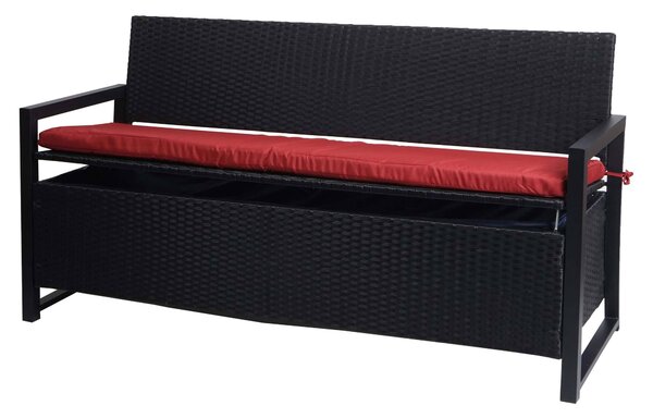 Panca da giardino Poly-Rattan, modello MCW-F39, con vano contenitore, lunghezza 164 cm, colore antracite, cuscini bordeaux