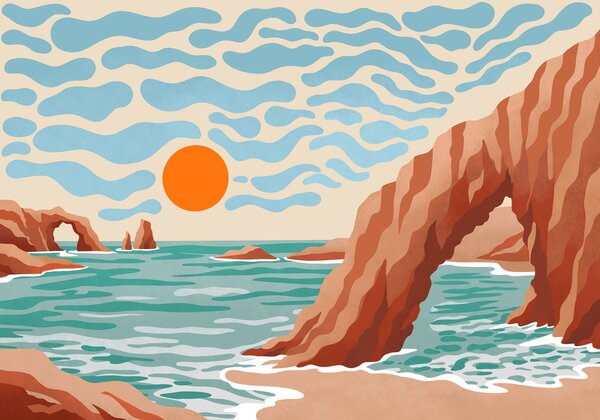 Carta da parati Spiaggia con rocce e acqua, Carta da parati Natura, Carta da parati popolare - Tapeko.it