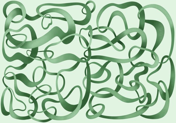 Carta da parati Linee verdi ricciolute su sfondo bianco, Carta da parati lastrazione, Carta da parati popolare - Tapeko.it