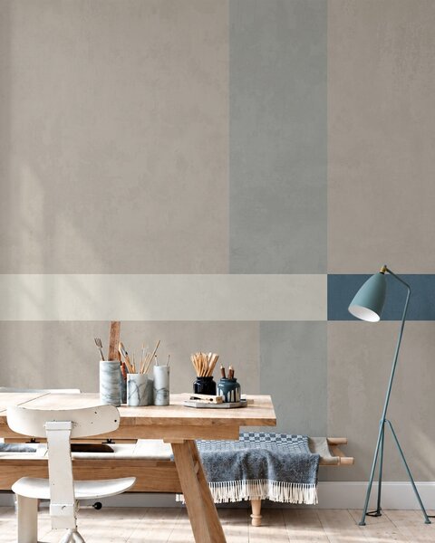 Carta da parati Rettangoli astratti nei toni del beige e del grigio con un tocco di blu, Carta da parati geometrica, w05891v2 : Uwalls.it