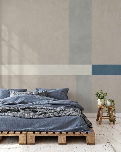 Carta da parati Rettangoli astratti nei toni del beige e del grigio con un tocco di blu, Carta da parati geometrica, w05891v2 : Uwalls.it