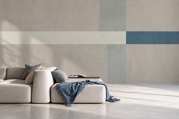 Carta da parati Rettangoli astratti nei toni del beige e del grigio con un tocco di blu, Carta da parati geometrica, w05891v2 : Uwalls.it