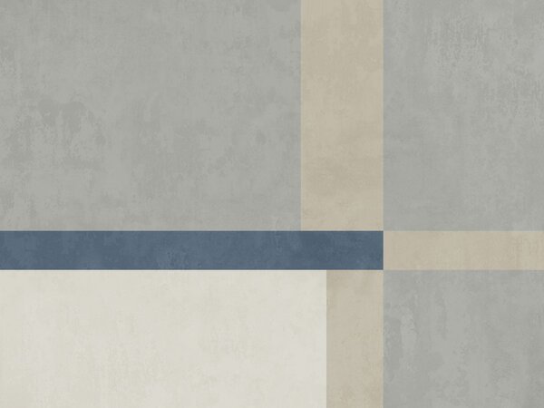 Carta da parati Blocchi geometrici nei toni del grigio e del beige con una striscia blu, Carta da parati geometrica, w05891v1 : Uwalls.it