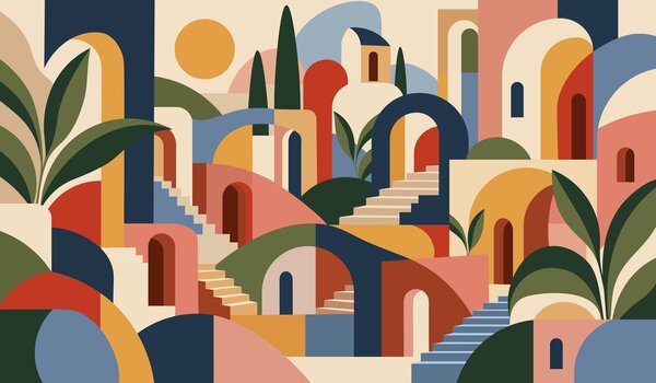 Carta da parati L'arte colorata di una città, Carta da parati lastrazione, Carta da parati popolare - Tapeko.it