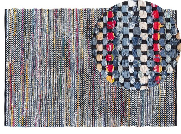 Tappeto tappetino Rag in cotone blu 140 x 200 cm rettangolare intrecciato a mano Beliani