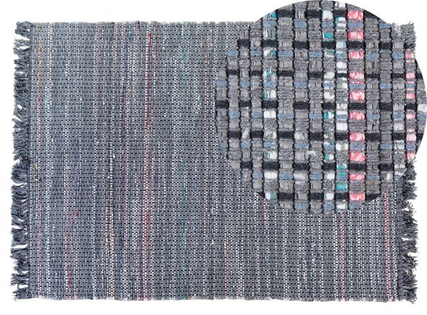 Tappeto di pezza in cotone grigio 140 x 200 cm con frangia rettangolare fatto a mano Boho Beliani