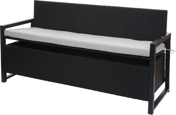 Panca da giardino in rattan sintetico, modello MCW-F39, con vano contenitore, colore antracite, dimensioni 164 cm, cuscini grigi