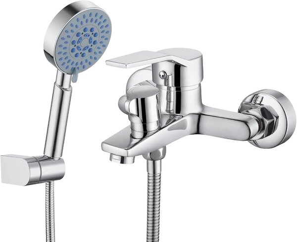 Set di rubinetteria per vasca da bagno, con getto d'acqua regolabile, design ecologico, colore argento