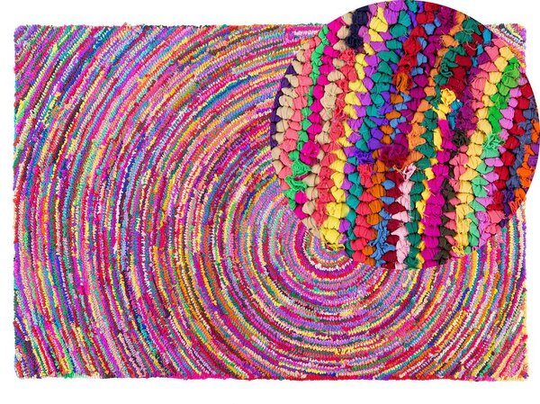 Tappeto tappetino Multicolore con Cotone 140 x 200 cm Rettangolare Motivo Astratto Intrecciato a Mano Boho Beliani