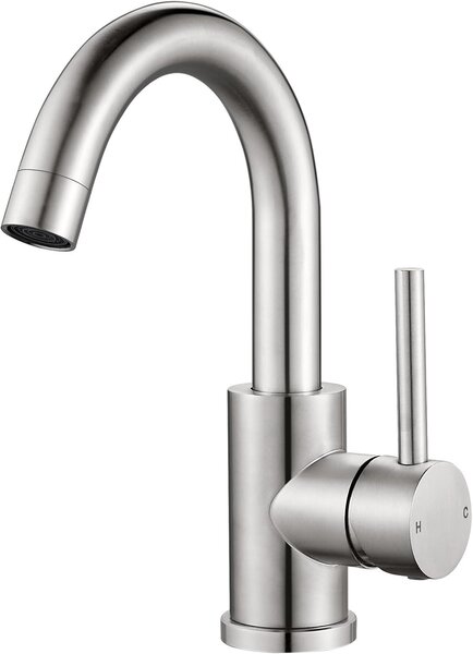 Rubinetto per lavabo in acciaio inossidabile, girevole a 360°, con controllo dell'acqua calda e fredda, finitura in nichel spazzolato