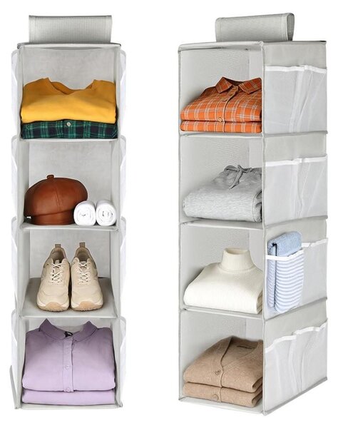 Organizer appeso - Organizer a sospensione - 4 scomparti - 8 tasche laterali - Bambù - 30 x 30 x 120 cm