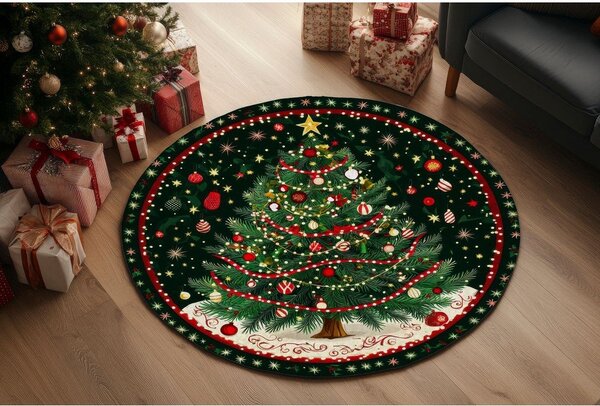 Tappeto rotondo verde a tema natalizio ø 120 cm – Conceptum Hypnose