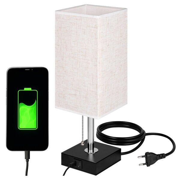 Lampada da comodino MasterLED, attacco E27, nera, con porte USB-A e USB-C, altezza 39 cm