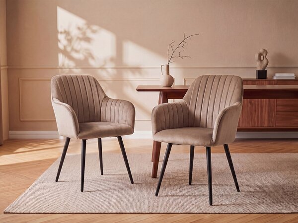 Sedia con braccioli in Velluto e Metallo Nero Beige - Lotto di 2 - ELEANA