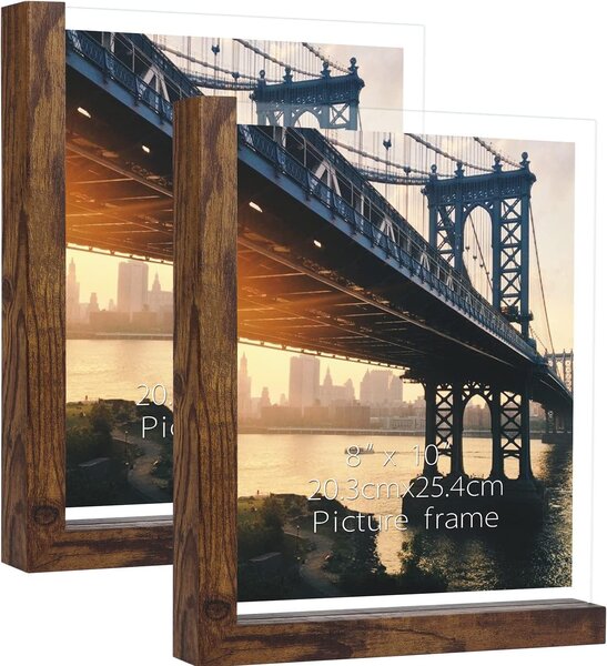 Cornice fotografica a forma di L, in legno e vetro, color marrone, set da 2 pezzi, da posizionare orizzontalmente o verticalmente