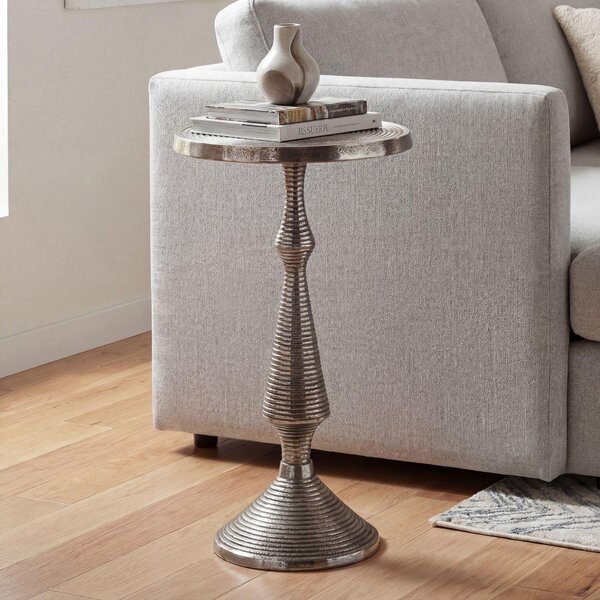 WOHNLING Tavolino da salotto argento 30 cm Tavolino rotondo in alluminio Tavolino da appoggio in metallo Tavolino decorativo Tavolino da salotto Effetto scanalato Tavolino da divano Tavolino moderno Tavolino da salotto fatto a mano