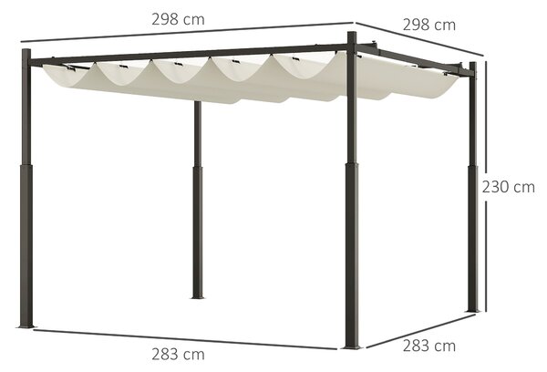Outsunny Gazebo Pergola 3x3 m con Tettuccio Retrattile, 8 Viti e 8 Picchetti, in Poliestere 180g e Metallo, Bianco Crema