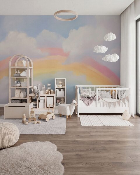 Carta da parati Astratto arcobaleno tra le nuvole,, Carta da parati per Bambini, Carta da parati per bambini Arcobaleno, w05592 : Uwalls.it