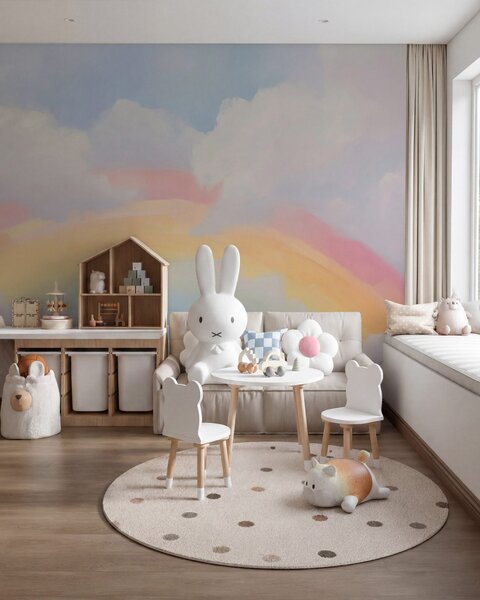 Carta da parati Astratto arcobaleno tra le nuvole,, Carta da parati per Bambini, Carta da parati per bambini Arcobaleno, w05592 : Uwalls.it