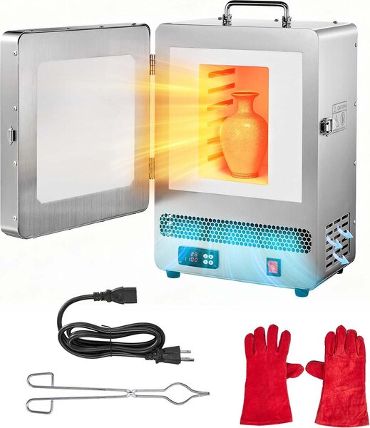 Forno elettrico per fusione - Forno di cottura/forno per Vetroceramica - 1650 W - Max. 1200 °C - Regolazione della temperatura PID - Display digitale - Per fusione a cera persa, ricottura dei metalli e cottura della Vetroceramica