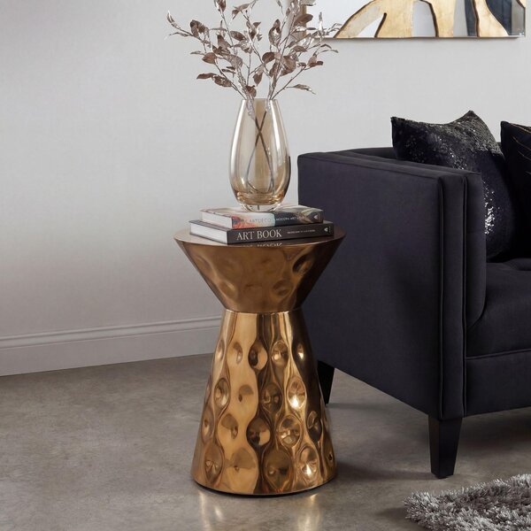 Tavolino ausiliario WOHNLING, alluminio, 36 cm, dorato, rotondo, design moderno. Tavolino in metallo, tavolino da salotto, tavolino per divano, tavolino per il soggiorno, realizzato a mano