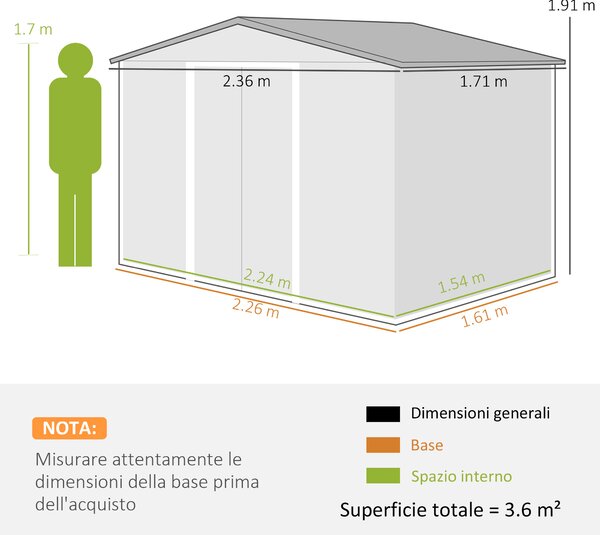 Outsunny Capanno Porta Attrezzi da Giardino con Porte Scorrevoli, Casetta in Lamiera di Acciaio, 236x174x190 cm, Marrone | Aosom Italy