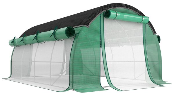 Outsunny Serra a Tunnel 4x3 m con Rete Ombreggiante Extra, Finestre e Ingresso a Zip, in PE e Acciaio, Verde | Aosom Italy