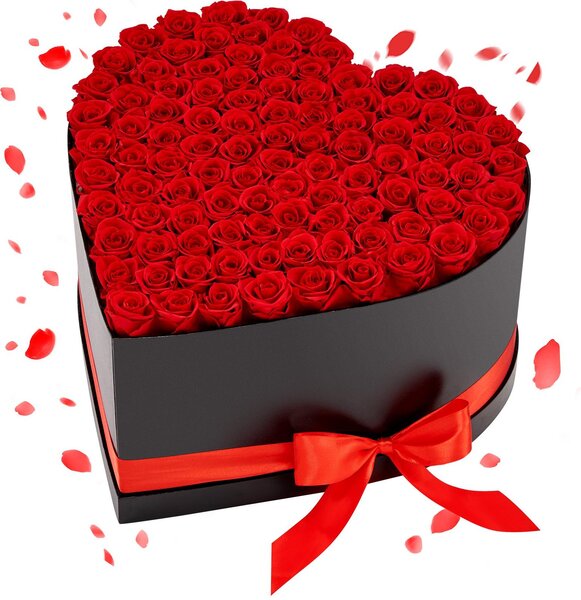 Rose eterne - Scatola di rose a forma di cuore - 100 pezzi - Rose conservate - Regalo per matrimonio/Festa della mamma/San Valentino - Rosso