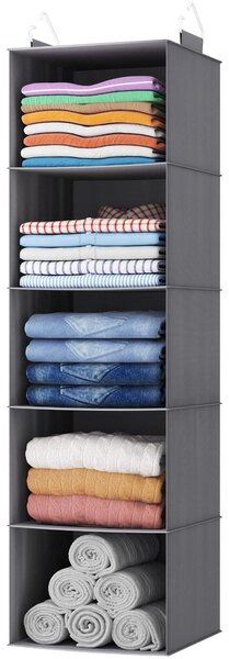 Organizer appendibile per armadio - 5 scomparti - Pieghevole - Grigio - 28 x 28 x 20 cm per scomparto