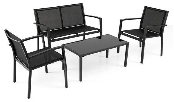 Set da giardino KOMFOTTEU composto da 4 pezzi: una panca, 2 poltrone e un tavolino in vetro