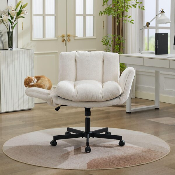 Sedia da ufficio, rivestita in chenille, regolabile in altezza, braccioli multifunzionali, imbottitura doppia (beige)