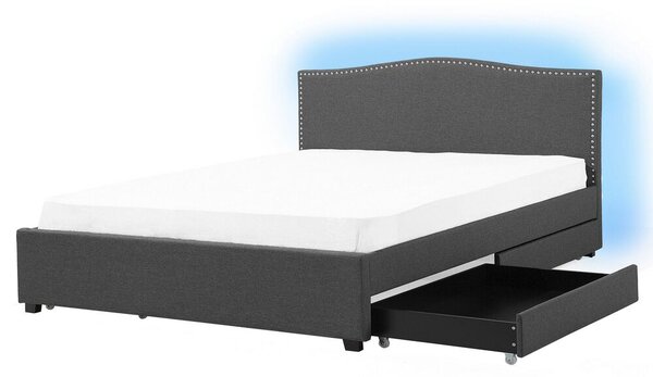 Struttura del letto Cassetto imbottito in tessuto grigio Storage 160 x 200 cm LED Multicolore Design tradizionale Beliani