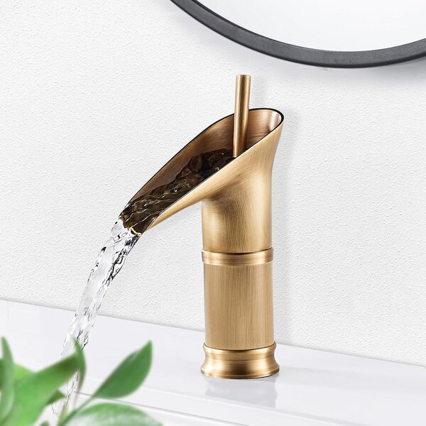 Rubinetto per bagno, miscelatore monocomando per lavabo, in ottone spazzolato anticato con finitura dorata retrò