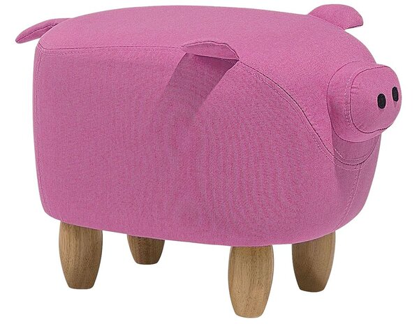 Sgabello per bambini Animale Maialino in tessuto rosa con gambe in legno Poggiapiedi per cameretta Beliani