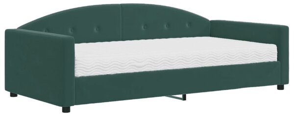 Divano Letto con Materasso Verde Scuro 100x200 cm in Velluto