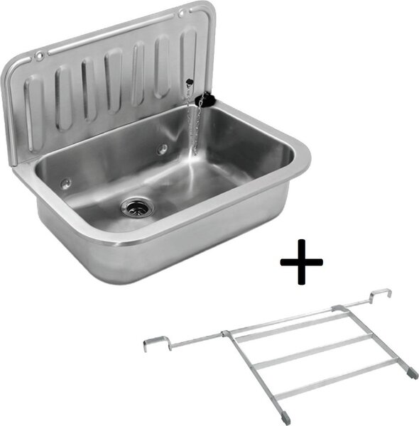 Acciaio inossidabile - Lavello a parete con griglia ribaltabile, 495 x 367 x 325 mm