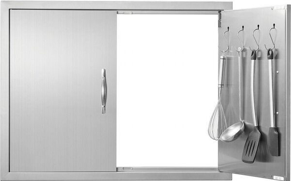 Porta di accesso per barbecue - Doppia porta esterna per cucina - Acciaio inox - Porta verticale per isola barbecue - 787 x 609 mm - Con maniglie e ganci - Montaggio a incasso
