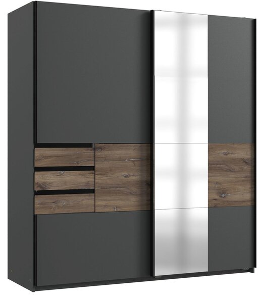 Armadio 2 ante scorrevoli con 1 specchio e cassetti L180 cm - BAMBERG