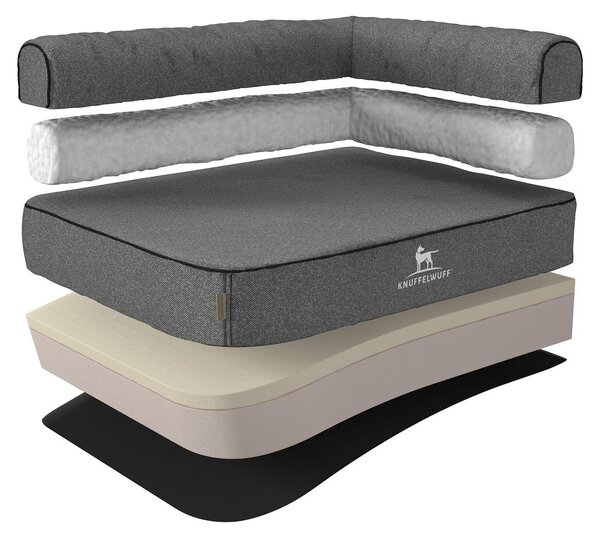 Cuccia ortopedica Knuffelwuff Marlie, angolare, in velluto, taglia XXXL, 140 x 100 cm, colore grigio, adatta per posizionamento a destra