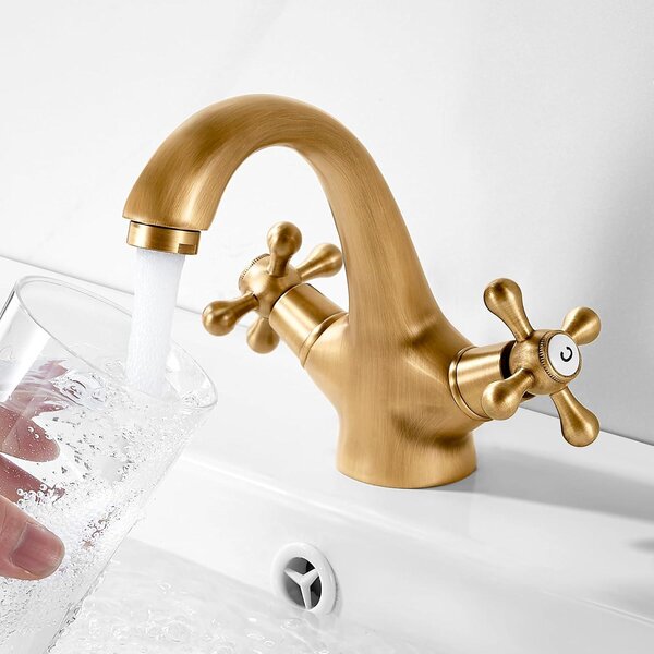 Rubinetto per lavabo da bagno in ottone, in stile vintage, con due maniglie
