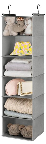 Organizer da appendere per armadio - 6 ripiani - 30 x 30 x 108 cm - Grigio chiaro - Pieghevole