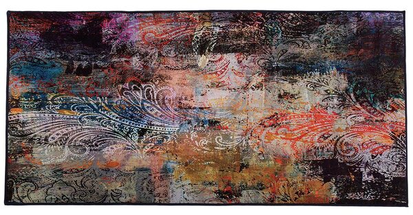Tappeto tappetino Tappeto Tessuto Poliestere Multicolore Floreale Paisley Motivo Astratto Fondo Rivestito In Gomma 80 x 150 cm Beliani