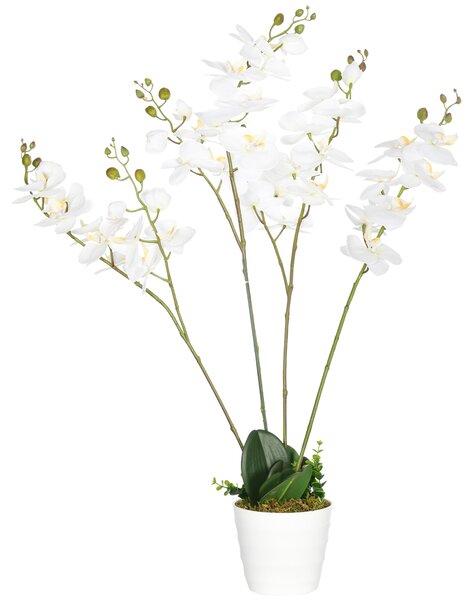 HOMCOM Orchidea Finta in Vaso, Decorazione Elegante Alta 75cm, per Interno ed Esterno, Effetto Naturale - Bianco