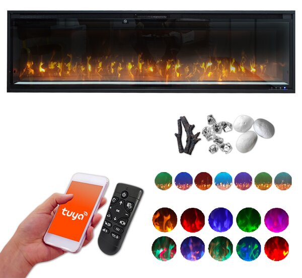 Camino elettrico da parete ElectricSun VERSALYS medio, a pavimento o incorporabile, con suono, 10 colori, con l’app, L153xH41cm